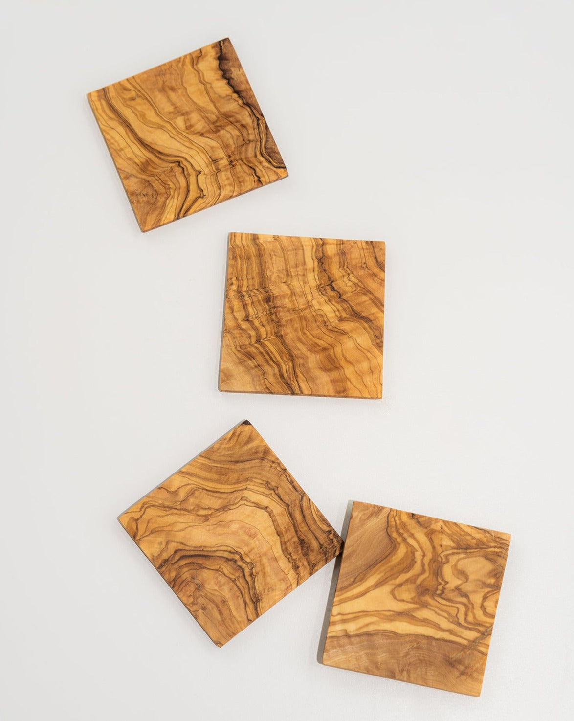 Natural Olive Wood Square Coasters - Set of 4