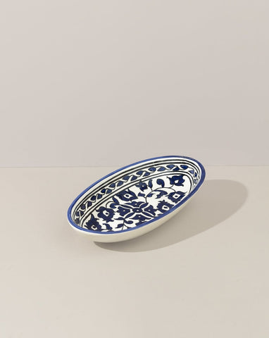 Ceramic Hand Painted Decorative Oval Plate | Floral Bleu Collection