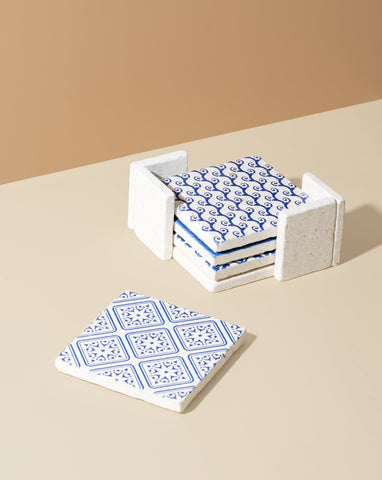 Mediterrenan Patterned Marble Tiles Coasters |  Set of 4