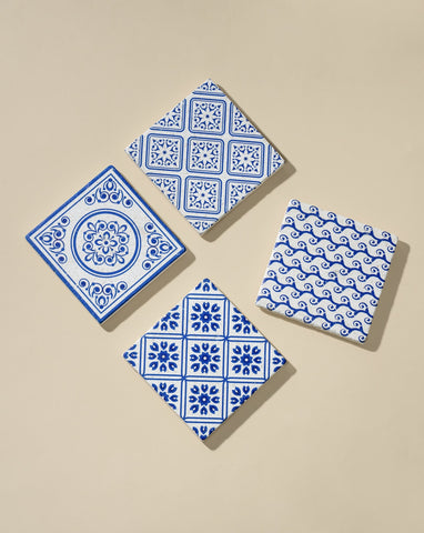 Mediterrenan Patterned Marble Tiles Coasters |  Set of 4