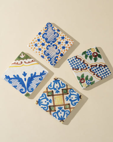 Vintage Patterned Marble Tiles Coasters |  Set of 4