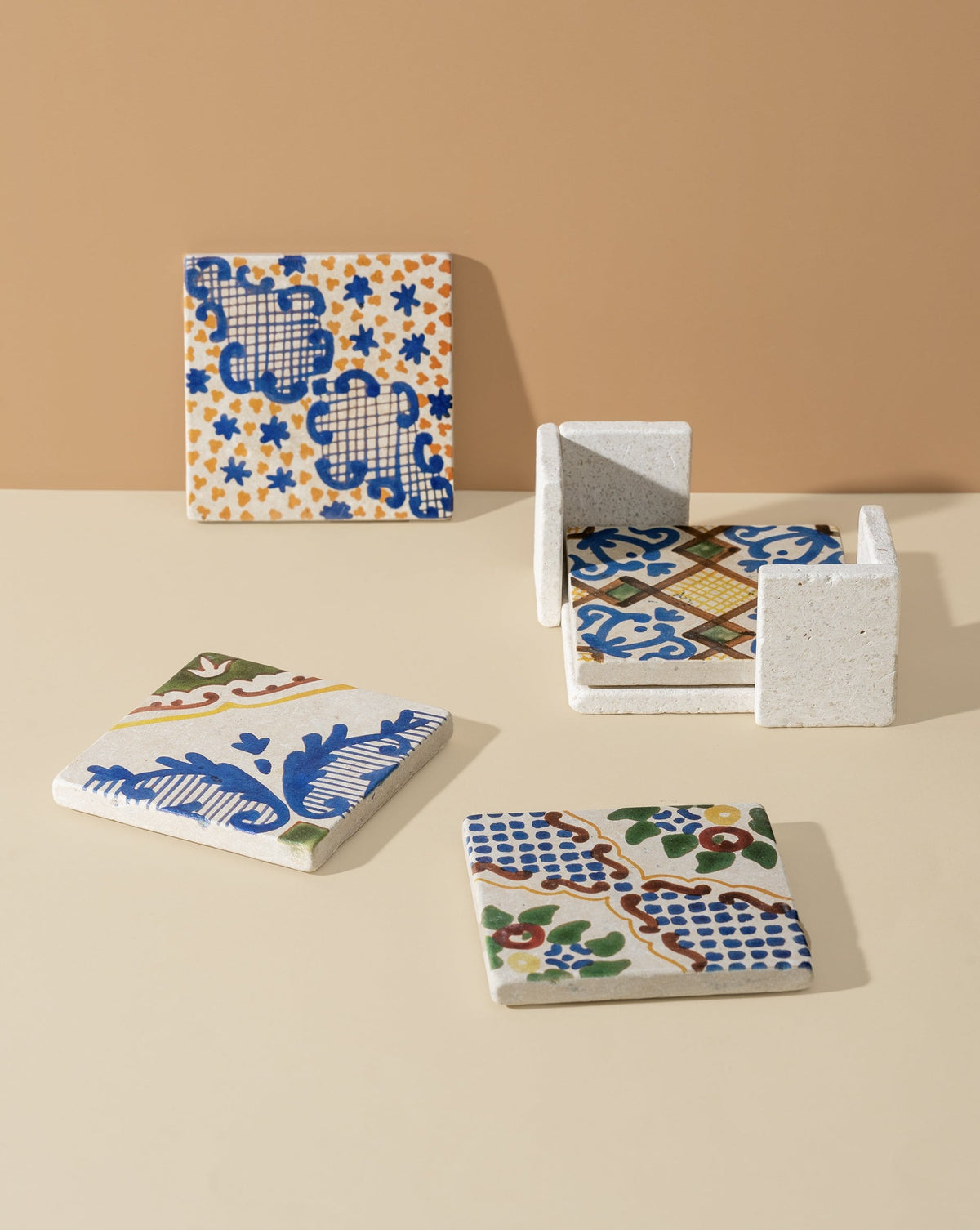 Vintage Patterned Marble Tiles Coasters |  Set of 4