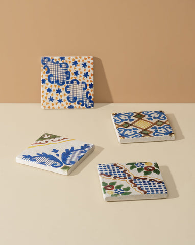 Vintage Patterned Marble Tiles Coasters |  Set of 4