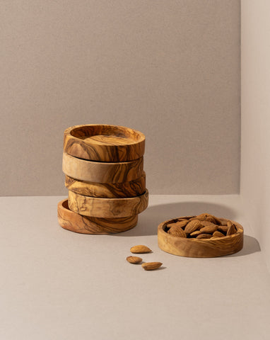 Versatile Olive Wood Bottle Stand and Snack Bowl